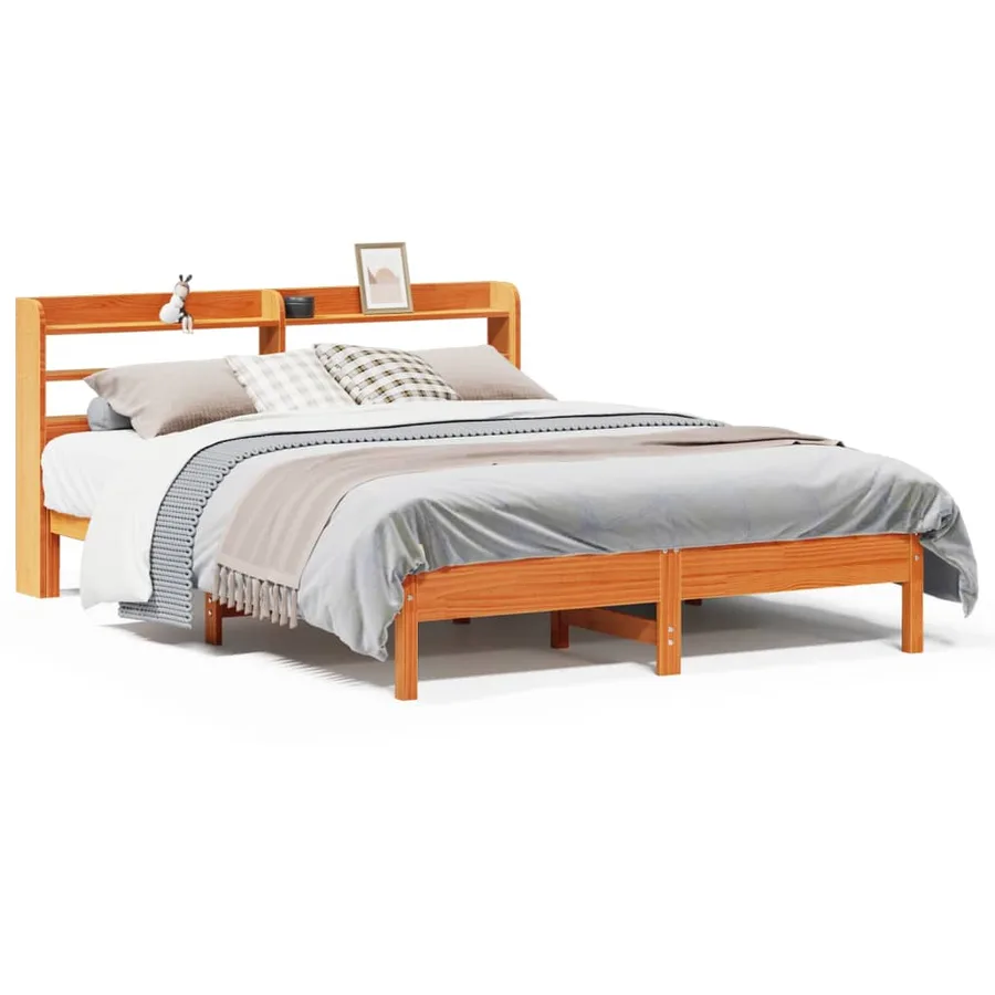 Cadre de lit sans matelas cire marron 150x200cm bois pin massif - 2