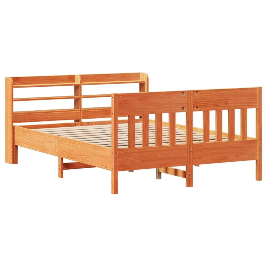 Cadre de lit sans matelas cire marron 135x190cm bois pin massif - 3