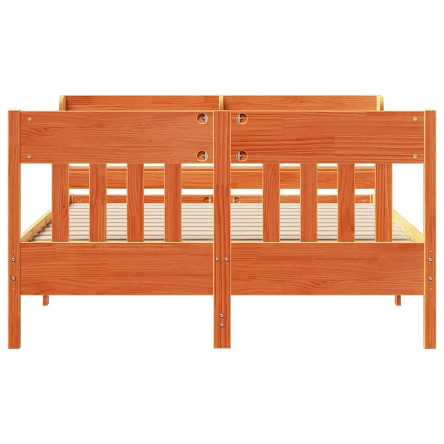 Cadre de lit sans matelas cire marron 135x190cm bois pin massif - 4