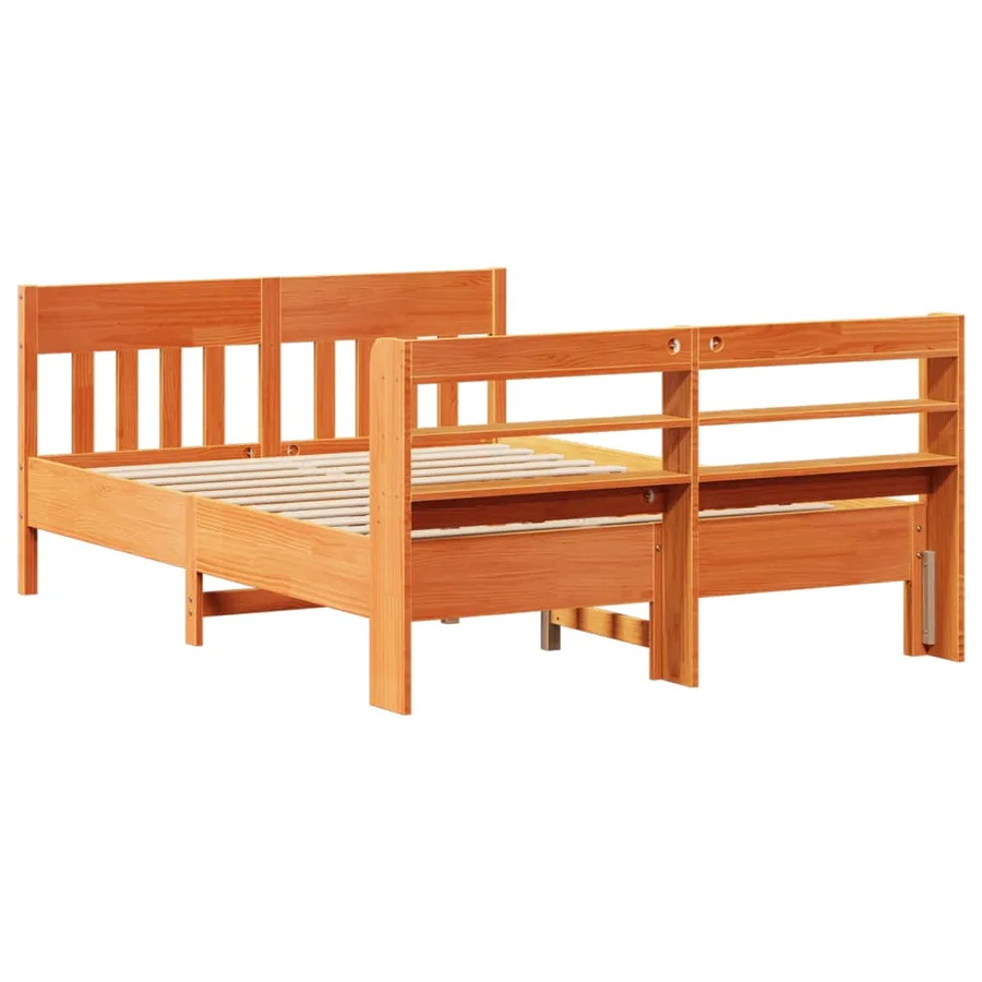 Cadre de lit sans matelas cire marron 135x190cm bois pin massif - 6