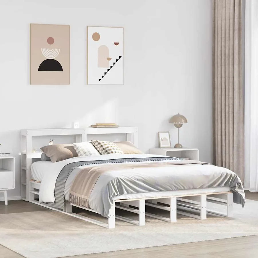 Cadre de lit sans matelas blanc 120x200 cm bois de pin massif