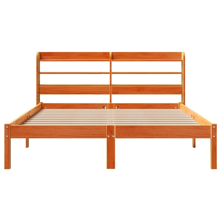 Cadre de lit et tête de lit sans matelas cire marron 135x190 cm - 6