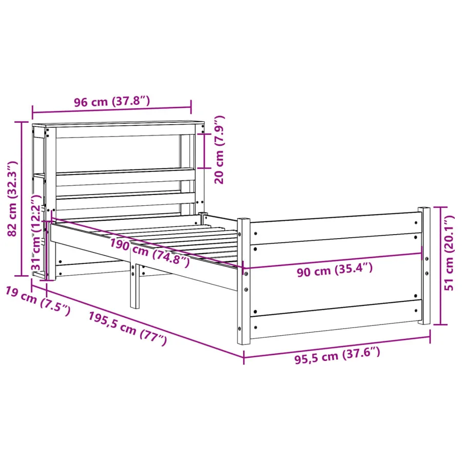 Cadre de lit avec tête de lit sans matelas 90x190 cm - 12