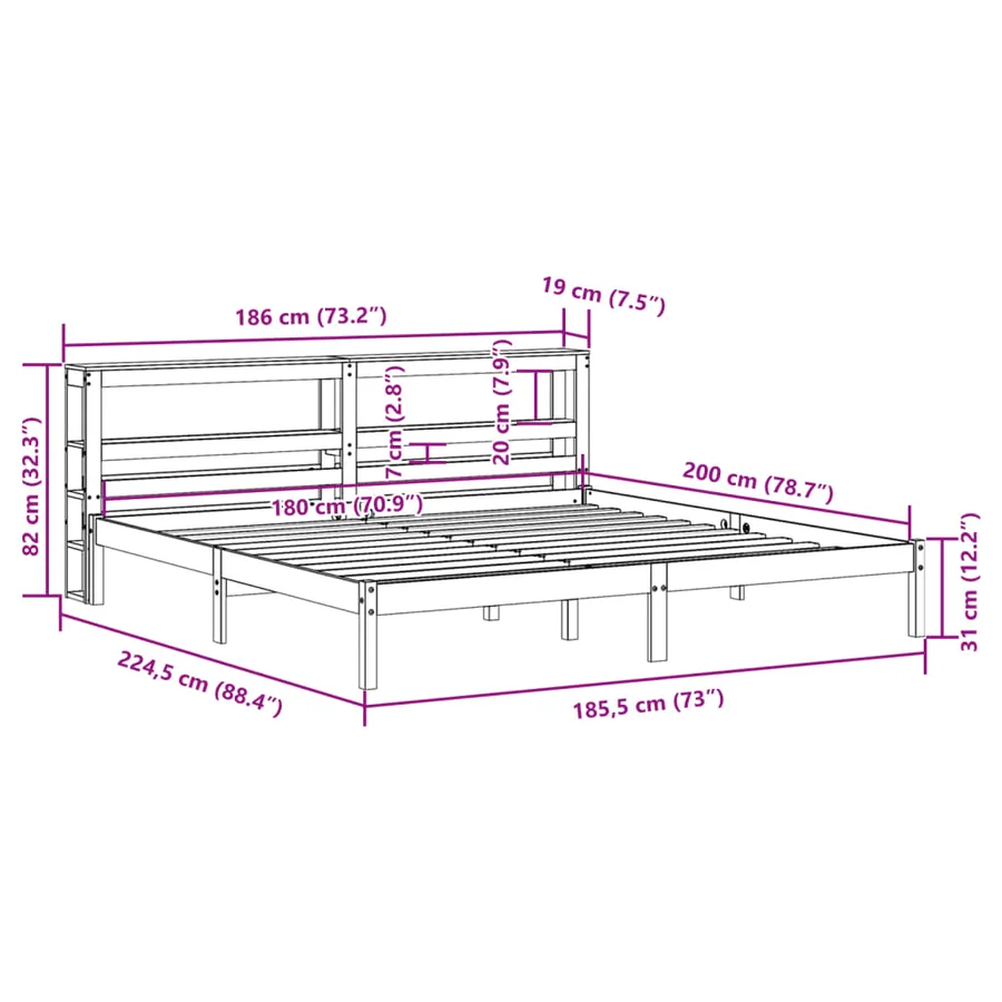 Cadre de lit sans matelas 180x200 cm bois massif de pin - 12
