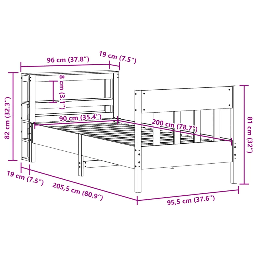 Cadre de lit sans matelas 90x200 cm bois de pin massif - 12