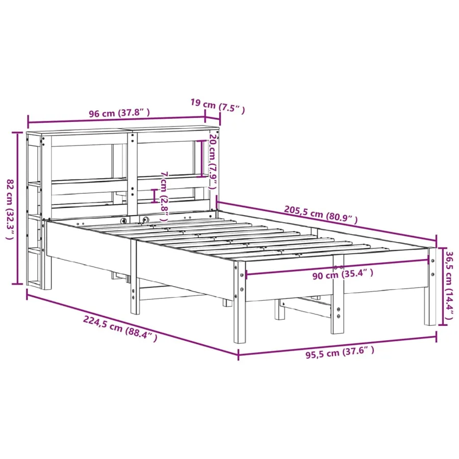 Cadre de lit sans matelas 90x200 cm bois de pin massif - 12