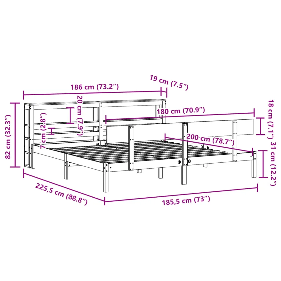 Cadre de lit sans matelas 180x200 cm bois massif de pin - 12