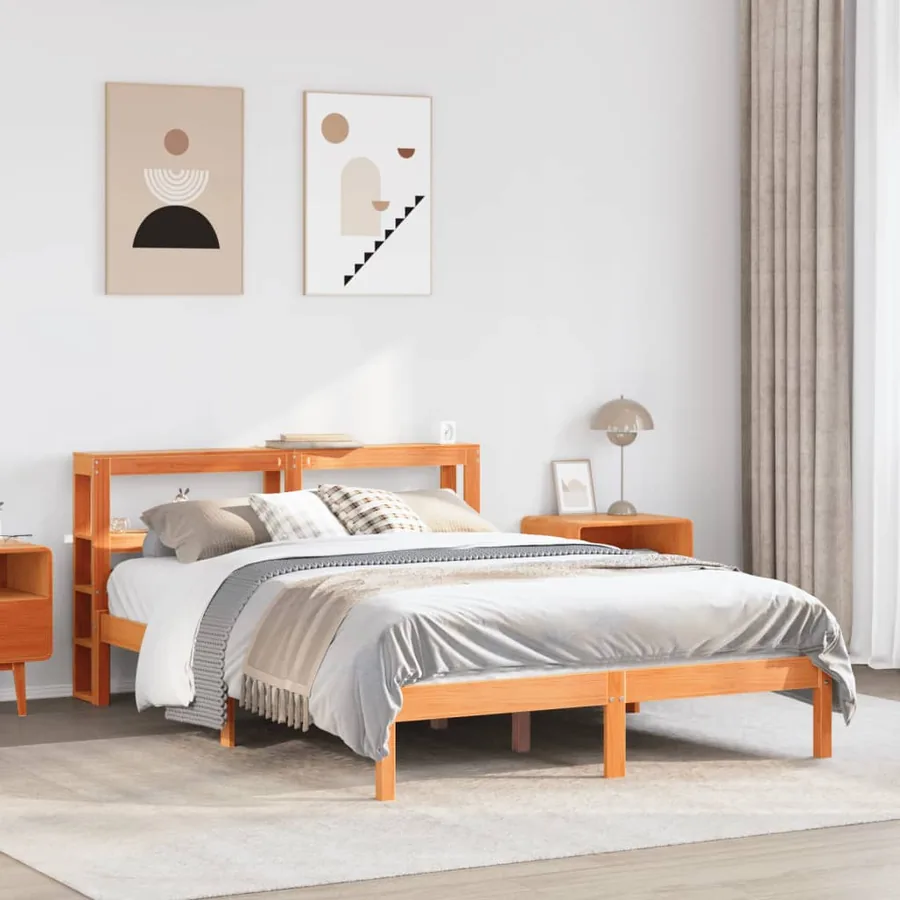 Cadre de lit et tête de lit sans matelas cire marron 135x190 cm