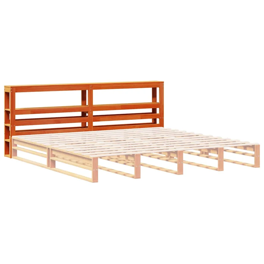 Tête de lit avec étagères marron cire 200 cm bois massif de pin - 4