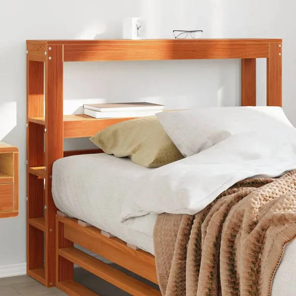 Tête de lit avec étagères marron cire 100 cm bois massif de pin