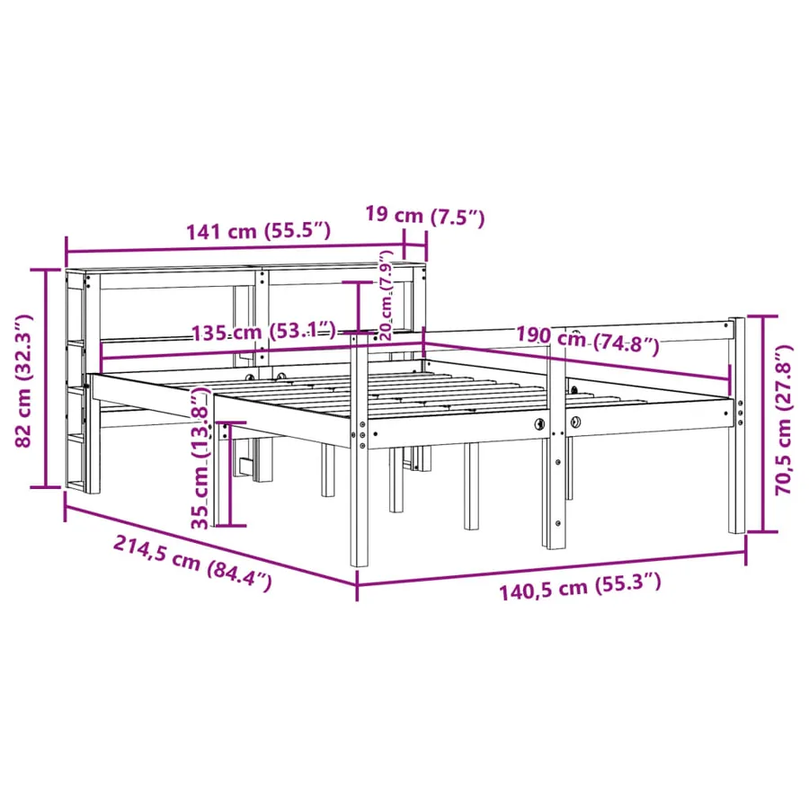 Cadre de lit et tête de lit sans matelas cire marron 135x190 cm - 12