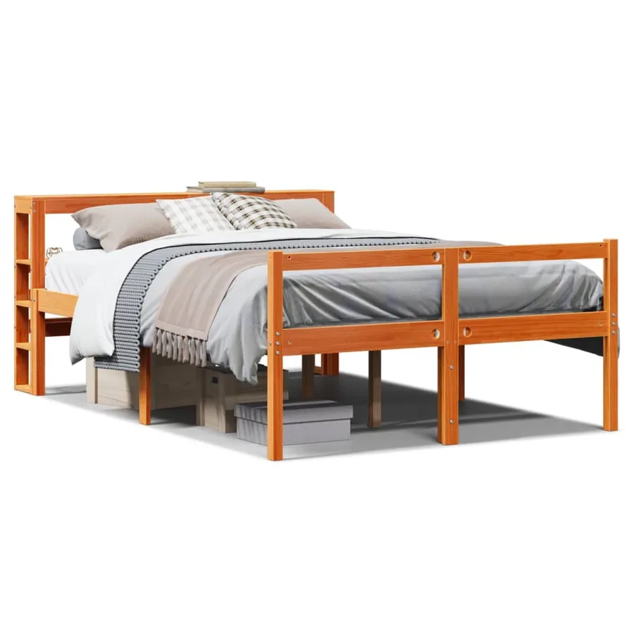 Cadre de lit et tête de lit sans matelas cire marron 135x190 cm - 2