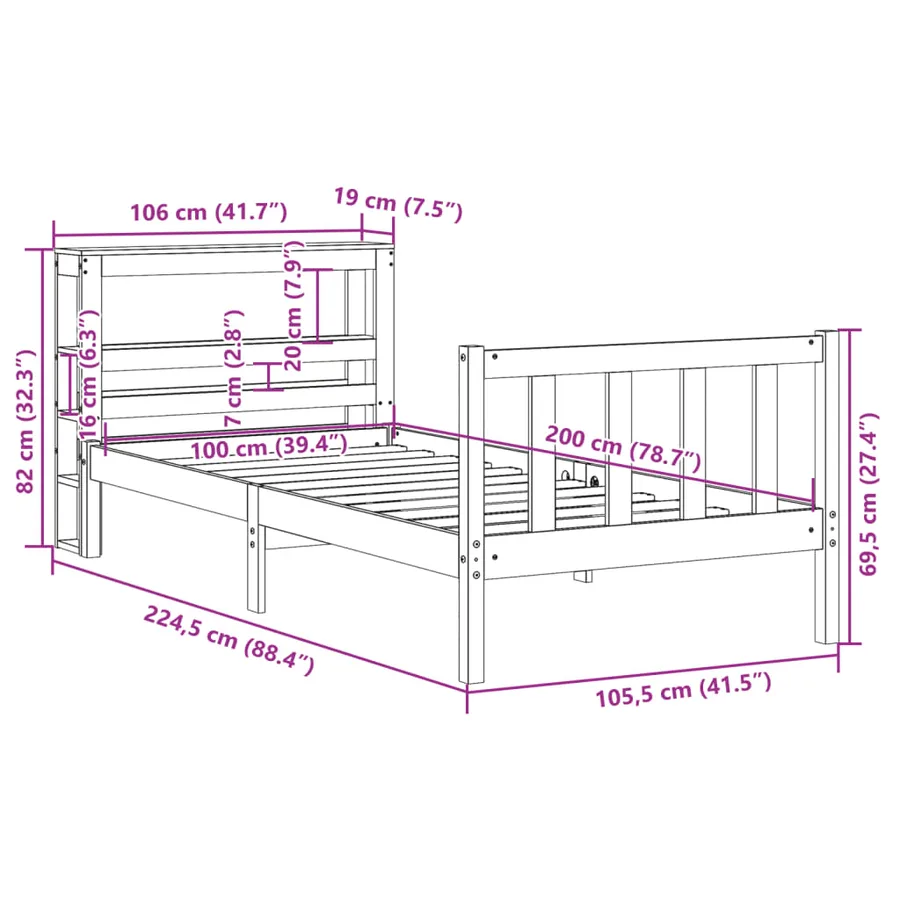 Cadre de lit et tête de lit sans matelas cire marron 100x200 cm - 12
