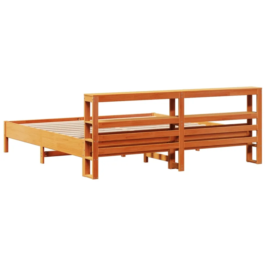Cadre de lit sans matelas cire marron 200x200cm bois pin massif - 6