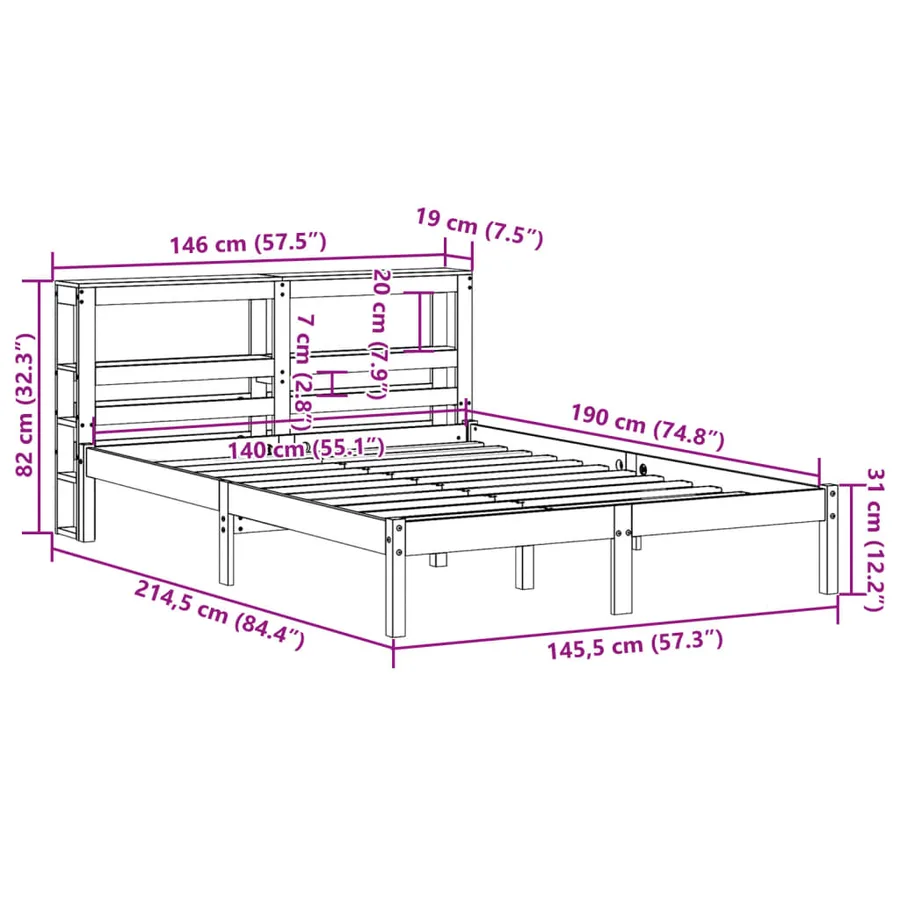 Cadre de lit sans matelas 140x190 cm bois de pin massif - 12
