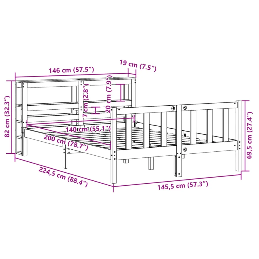 Cadre de lit sans matelas 140x200 cm bois massif de pin - 12