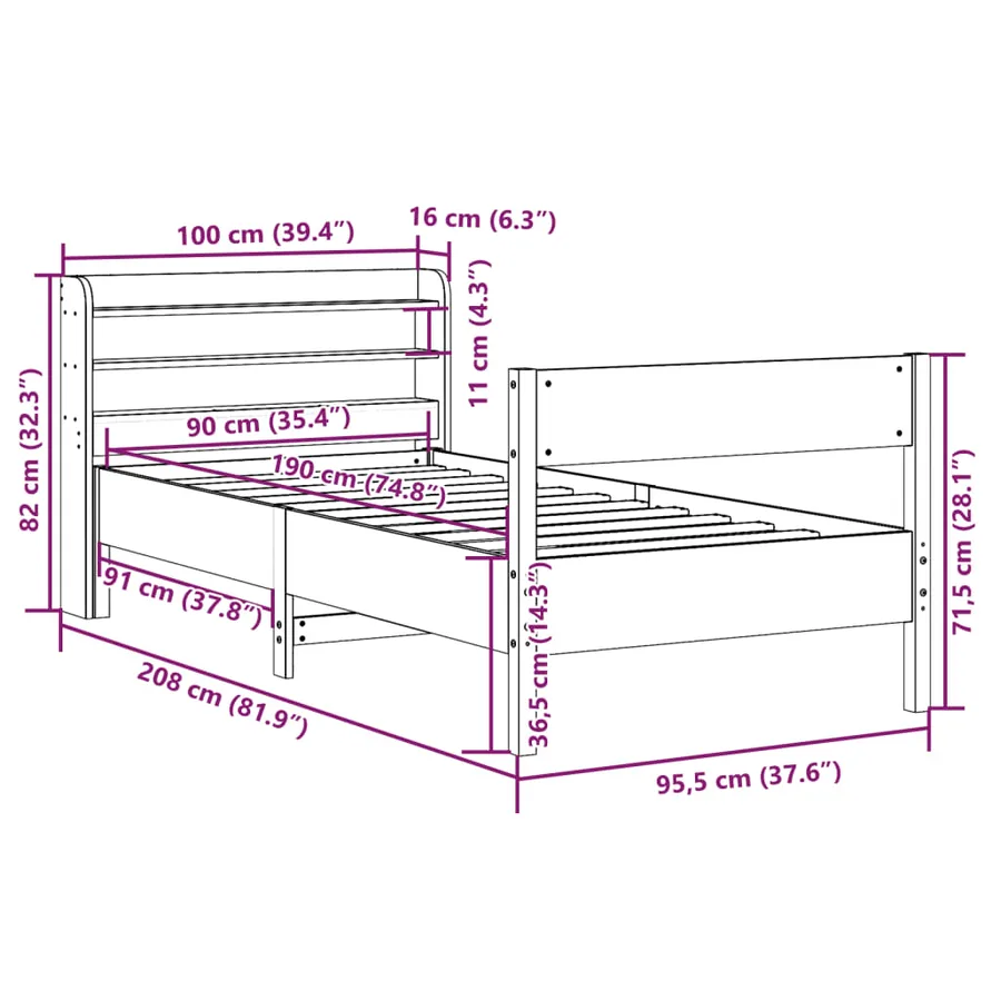 Cadre de lit sans matelas blanc 90x190 cm bois de pin massif - 12