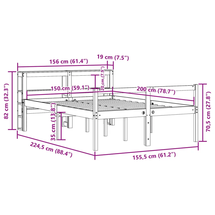 Cadre de lit et tête de lit sans matelas cire marron 150x200 cm - 12