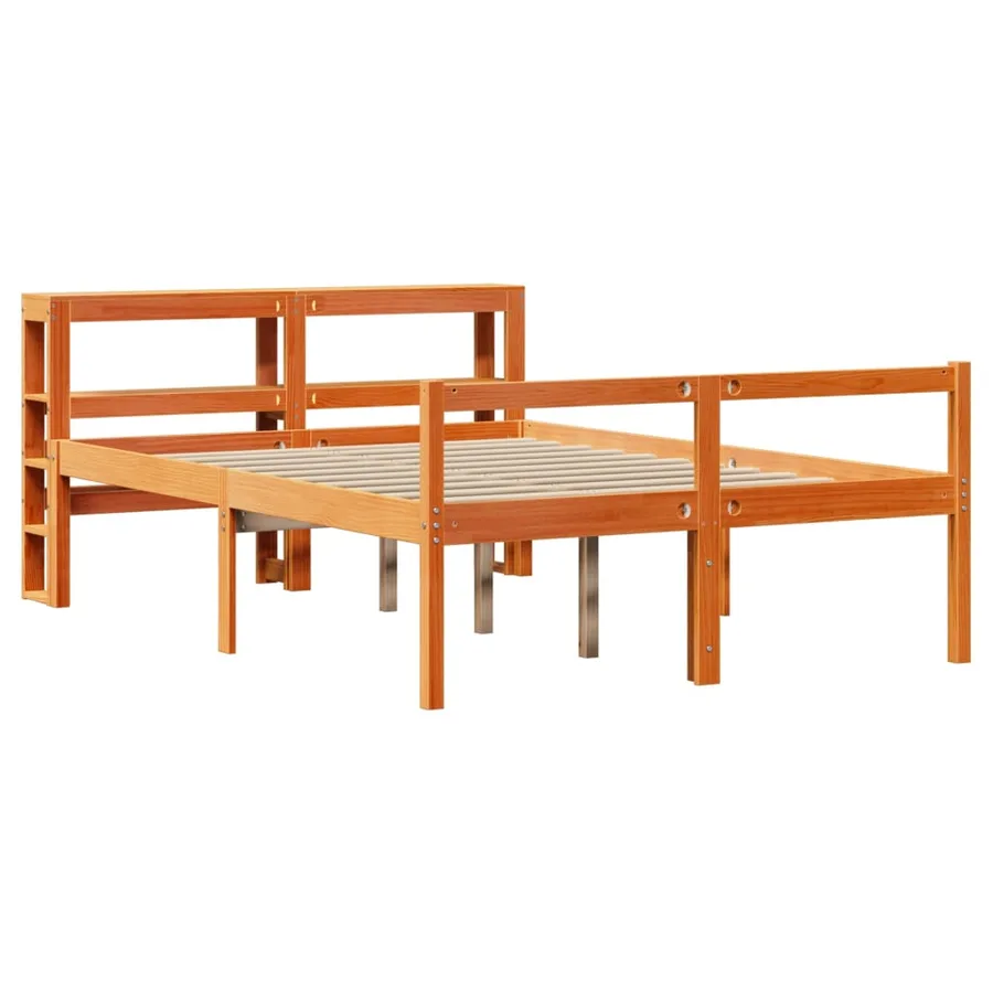 Cadre de lit et tête de lit sans matelas cire marron 150x200 cm - 3
