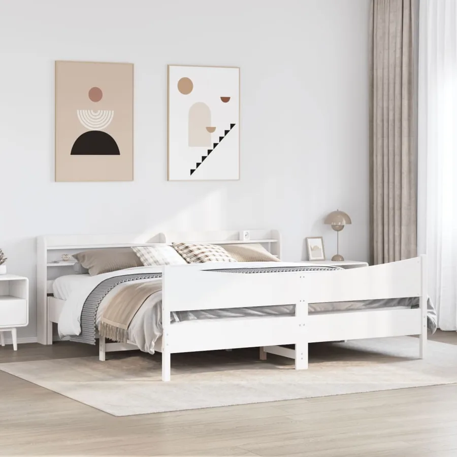 Cadre de lit et tête de lit blanc 180x200 cm bois de pin massif - 3