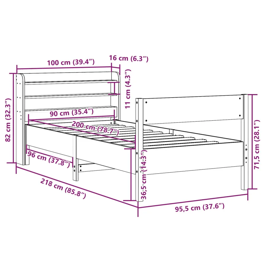 Cadre de lit sans matelas blanc 90x200 cm bois de pin massif - 12