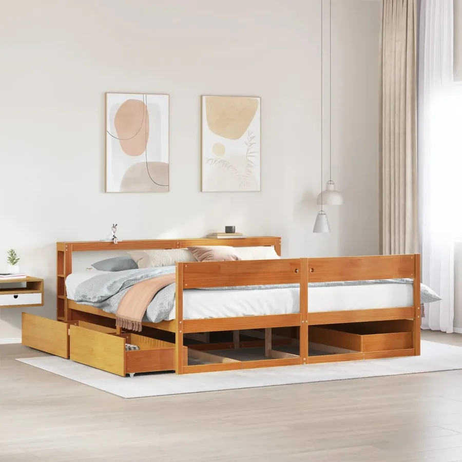 Cadre de lit sans matelas cire marron 180x200cm bois pin massif