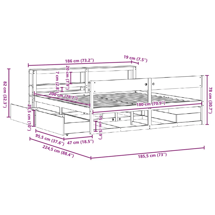 Cadre de lit sans matelas cire marron 180x200cm bois pin massif - 12