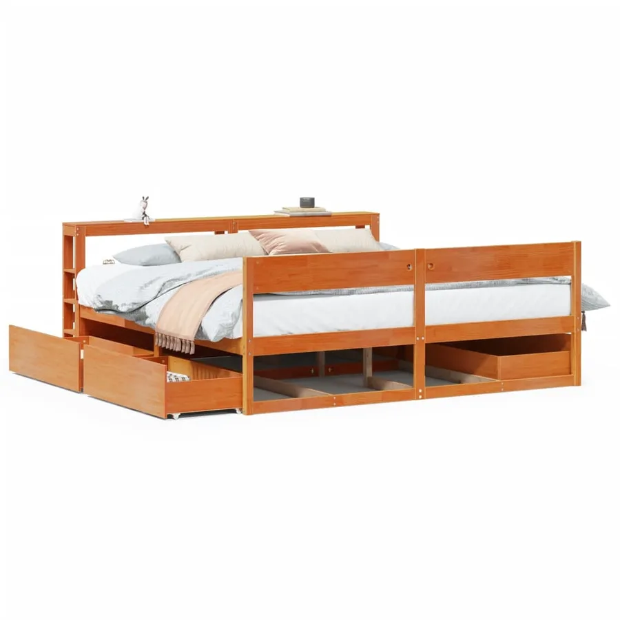 Cadre de lit sans matelas cire marron 180x200cm bois pin massif - 2