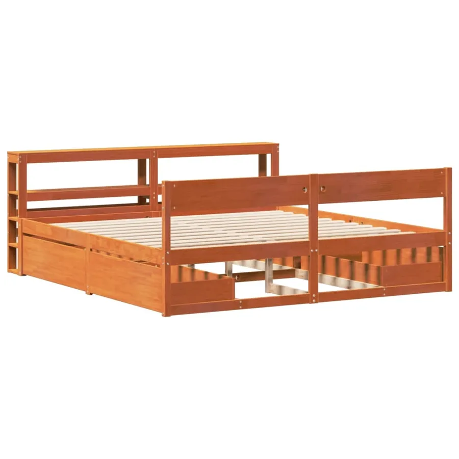 Cadre de lit sans matelas cire marron 180x200cm bois pin massif - 3