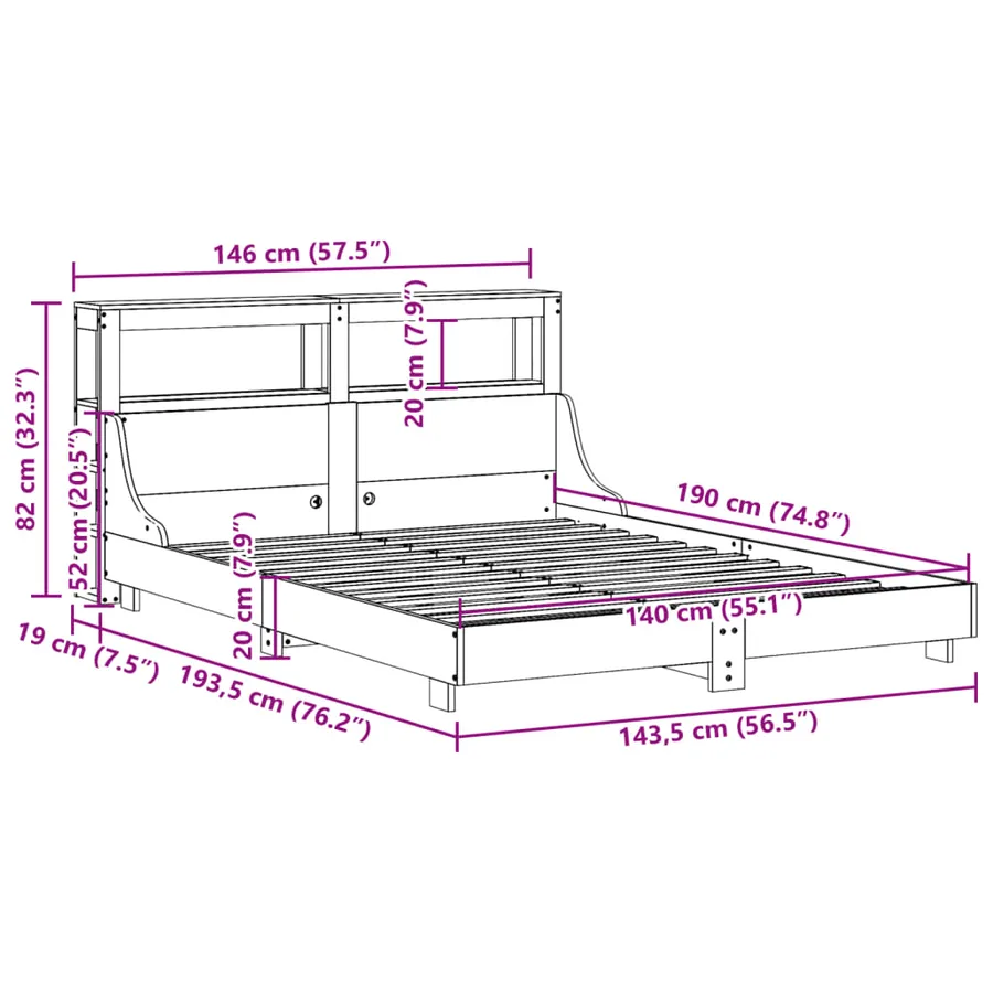 Cadre de lit sans matelas 140x190 cm bois de pin massif - 12