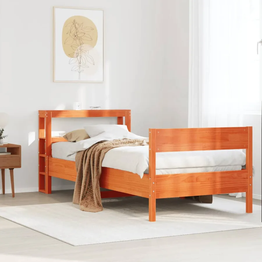 Cadre de lit sans matelas cire marron 100x200cm bois pin massif