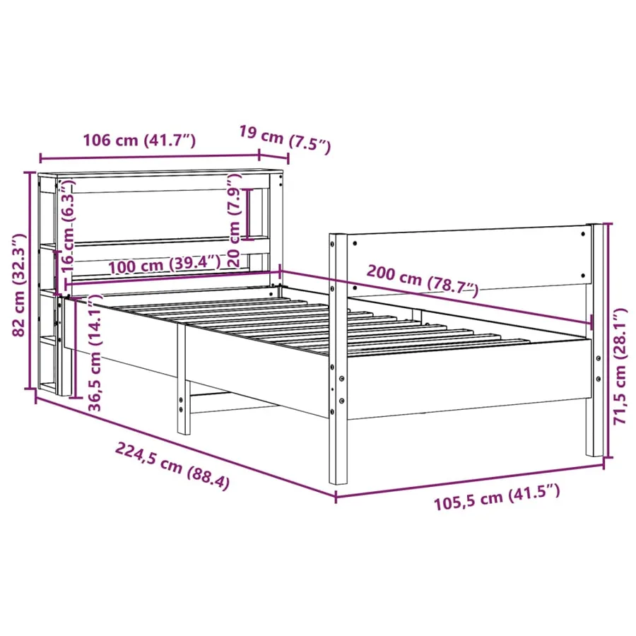 Cadre de lit sans matelas cire marron 100x200cm bois pin massif - 12