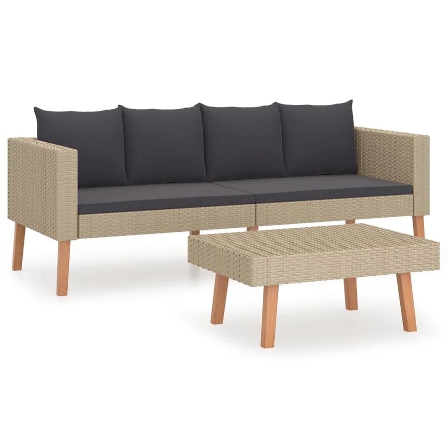 Salon de jardin 2 pcs avec coussins Résine tressée Beige - 2