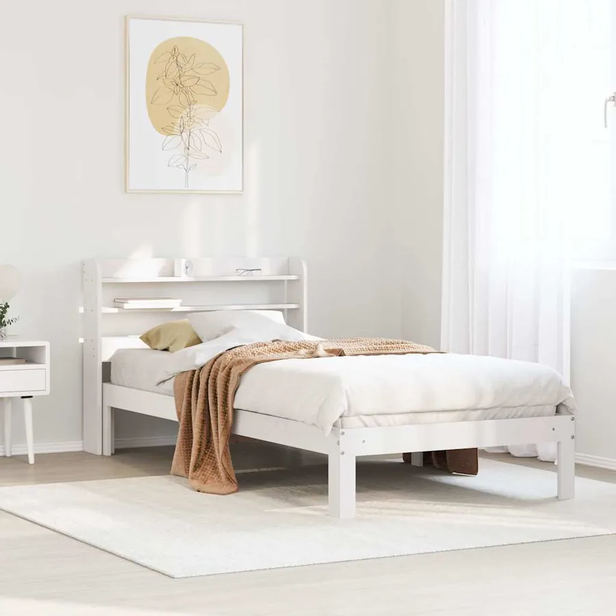 Cadre de lit avec tête de lit sans matelas blanc 90x200 cm