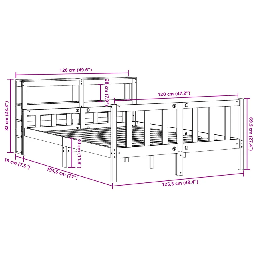 Cadre de lit sans matelas 120x190 cm bois de pin massif - 12