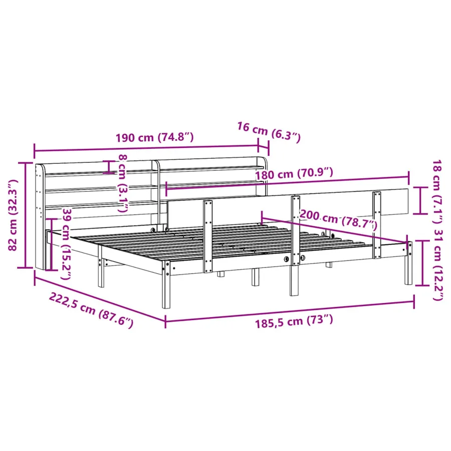 Cadre de lit sans matelas 180x200 cm bois massif de pin - 12