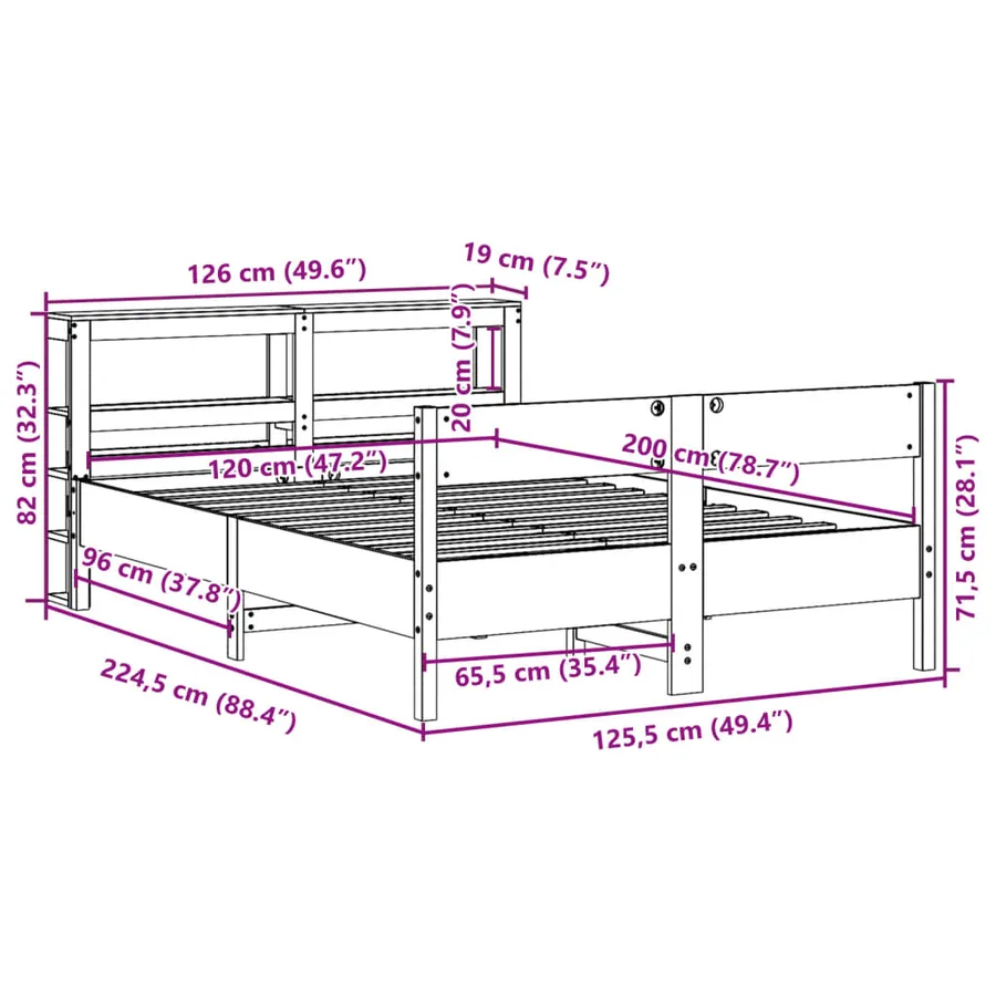 Cadre de lit sans matelas 120x200 cm bois de pin massif - 12