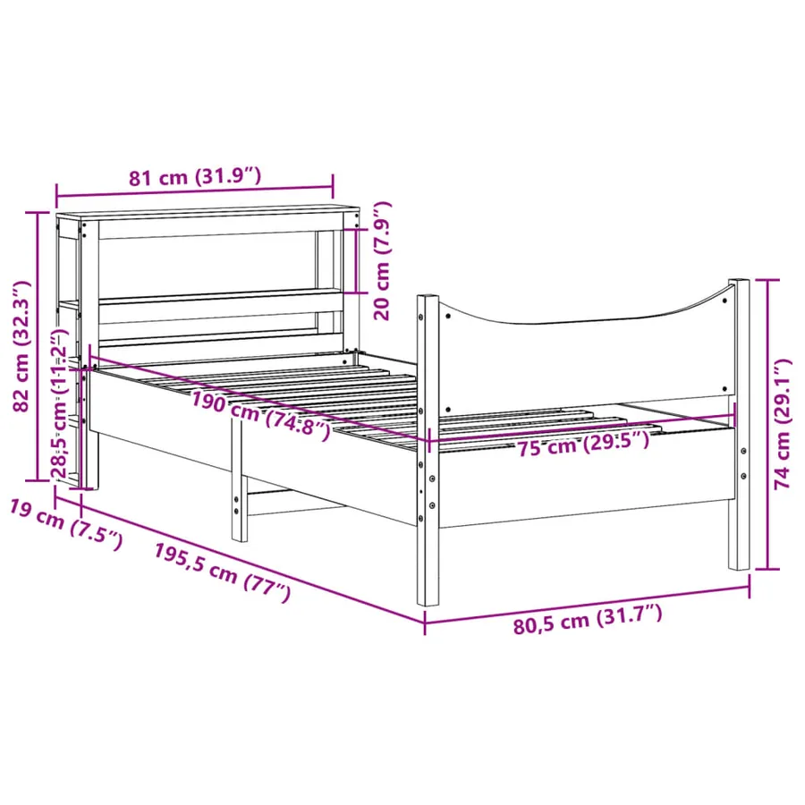 Cadre de lit avec tête de lit cire marron 75x190 cm bois de pin - 11