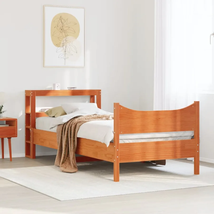 Cadre de lit avec tête de lit cire marron 75x190 cm bois de pin - 3