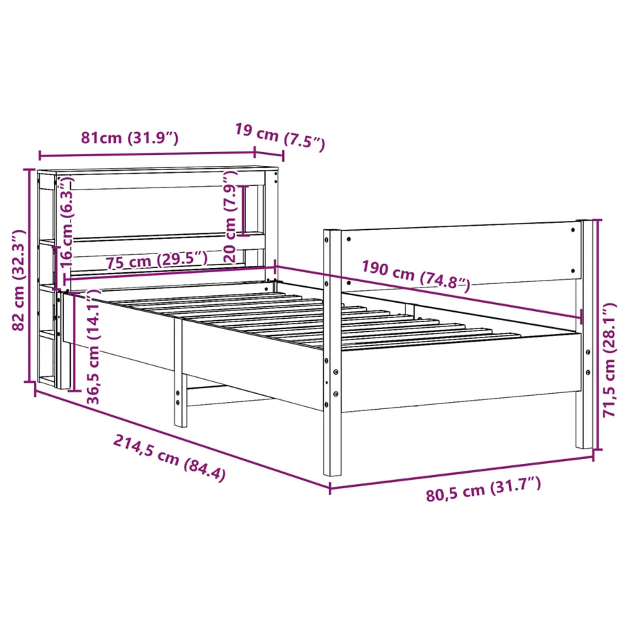 Cadre de lit sans matelas cire marron 75x190 cm bois pin massif - 12