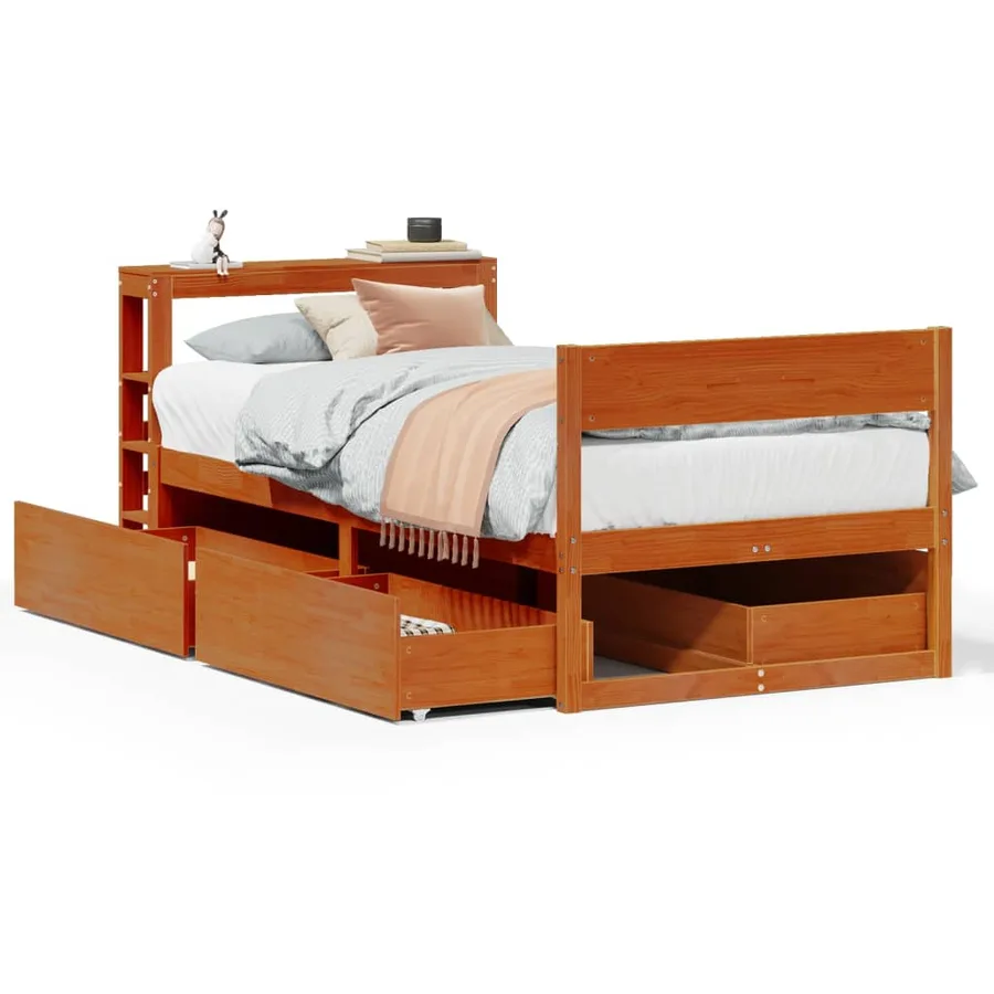Cadre de lit sans matelas cire marron 75x190 cm bois pin massif - 2