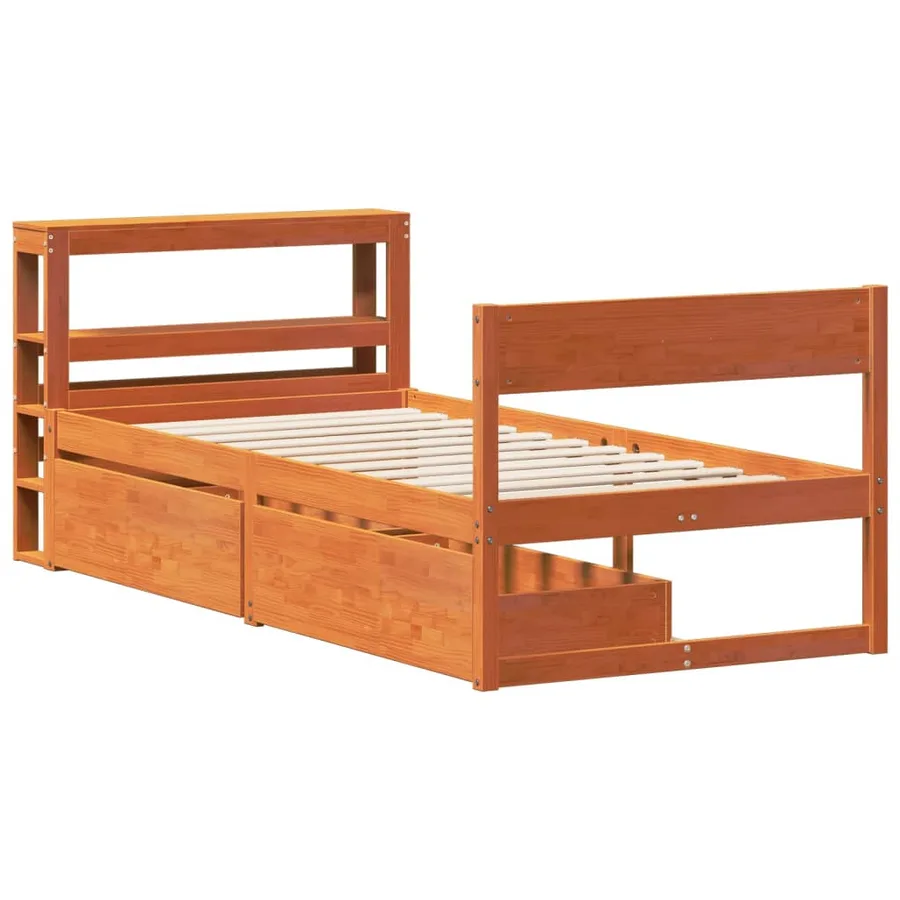 Cadre de lit sans matelas cire marron 75x190 cm bois pin massif - 3