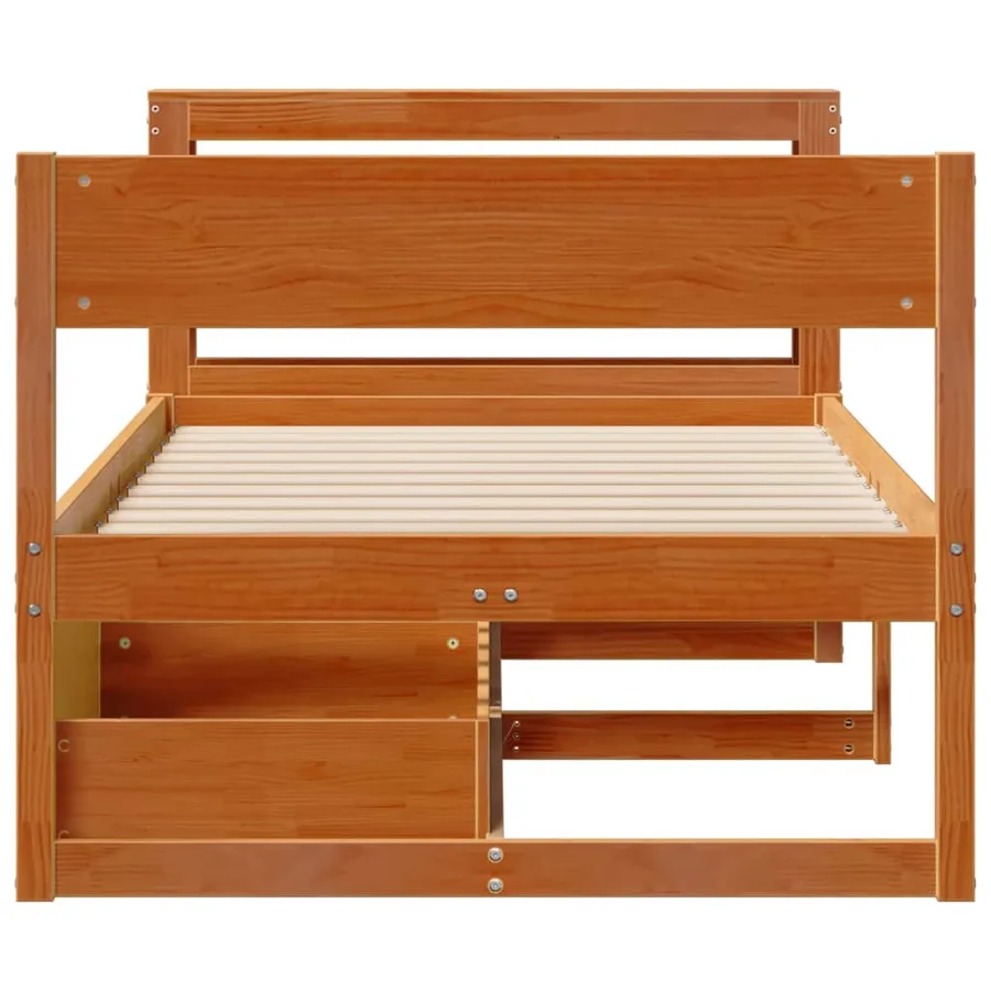 Cadre de lit sans matelas cire marron 75x190 cm bois pin massif - 4
