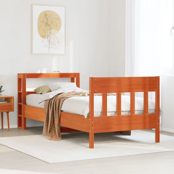 Cadre de lit sans matelas cire marron 75x190 cm bois pin massif