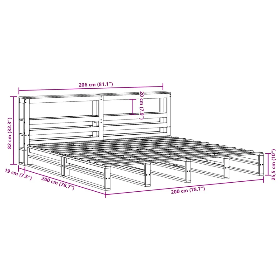 Cadre de lit sans matelas cire marron 200x200cm bois pin massif - 13