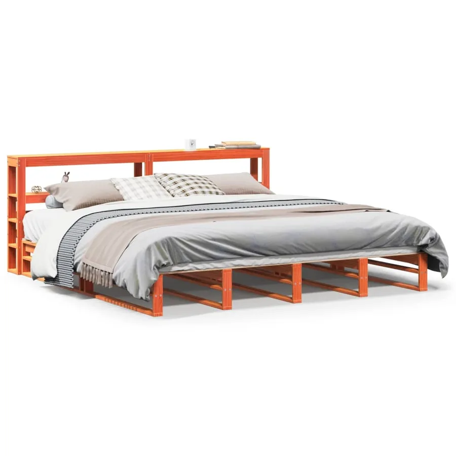 Cadre de lit sans matelas cire marron 200x200cm bois pin massif - 2