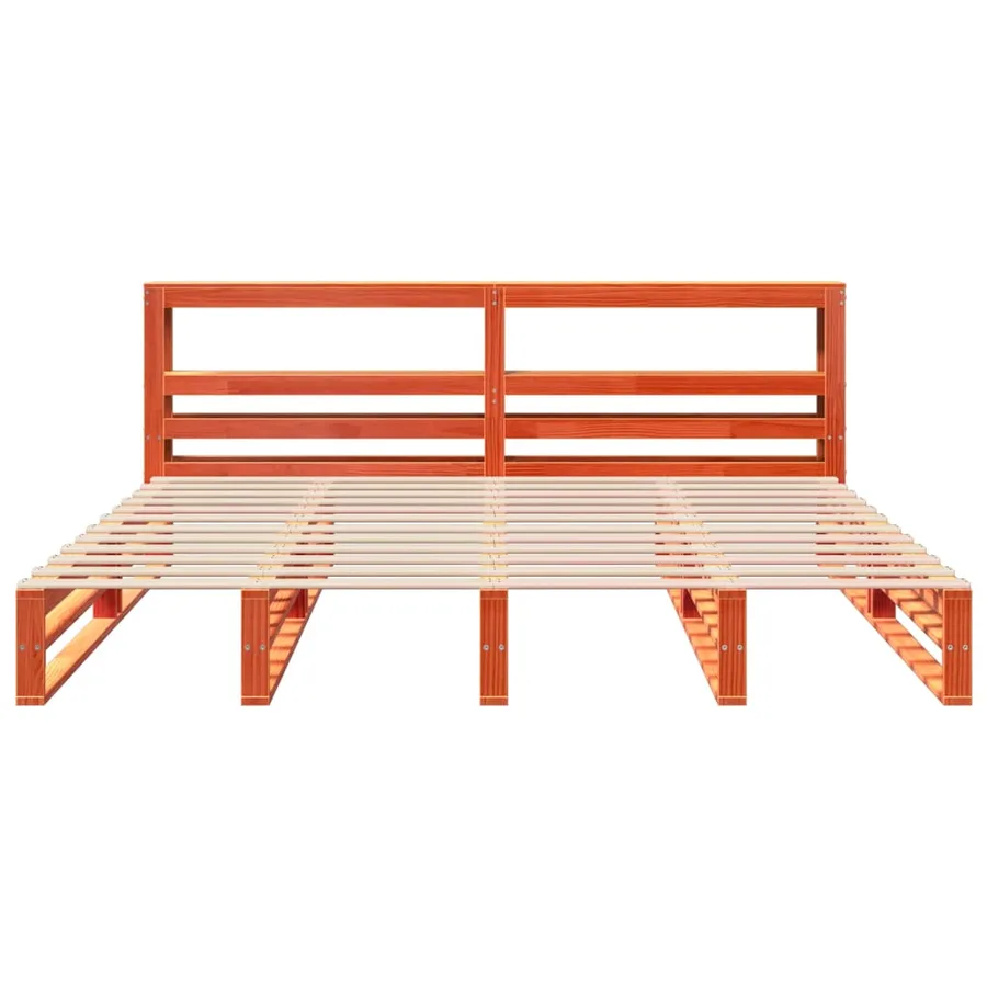 Cadre de lit sans matelas cire marron 200x200cm bois pin massif - 4