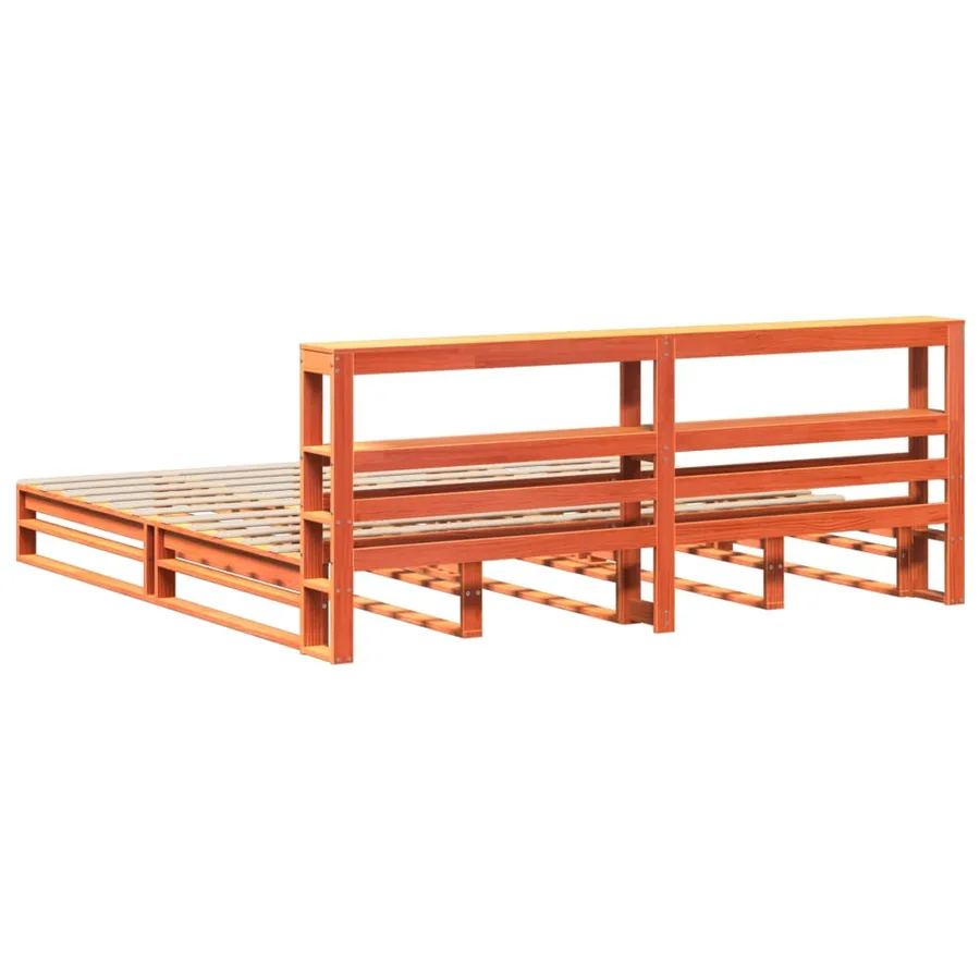 Cadre de lit sans matelas cire marron 200x200cm bois pin massif - 9