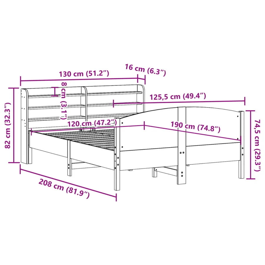 Cadre de lit sans matelas cire marron 120x190cm bois pin massif - 12