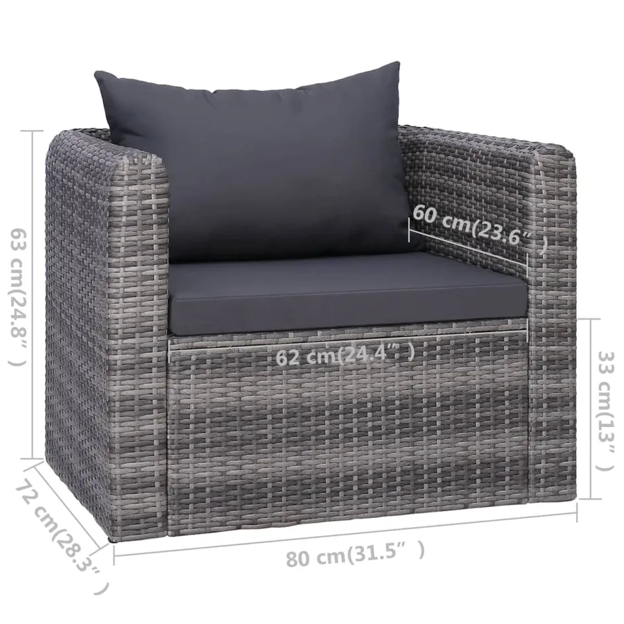 Garden lounge set 6 pcs and cushions and pillows Poly rattan - 10